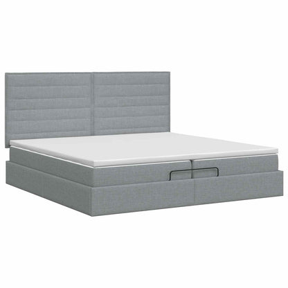 Letto ottomano con materasso Grigio Chiaro 200 x 200 cm Tessuto