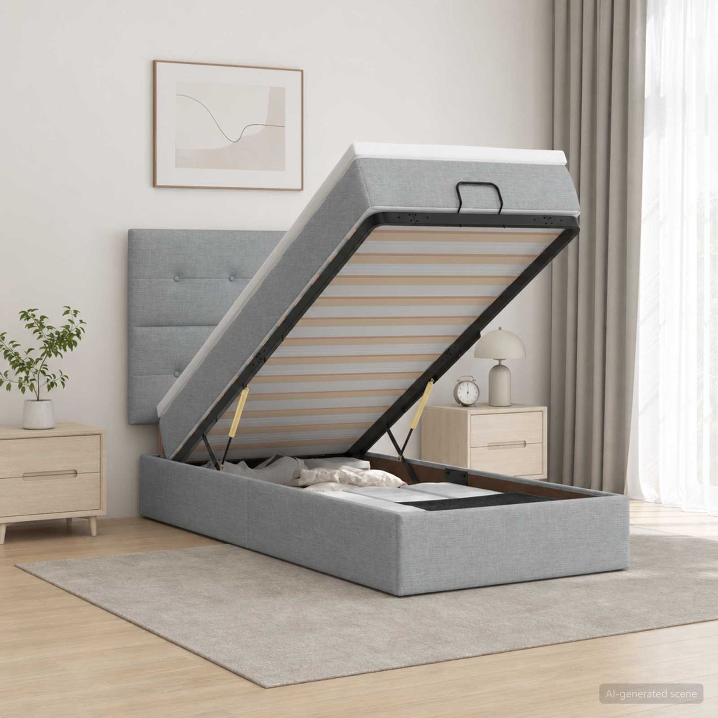 Letto Ottomano con Materasso e LED Grigio Chiaro 90 x 200 cm