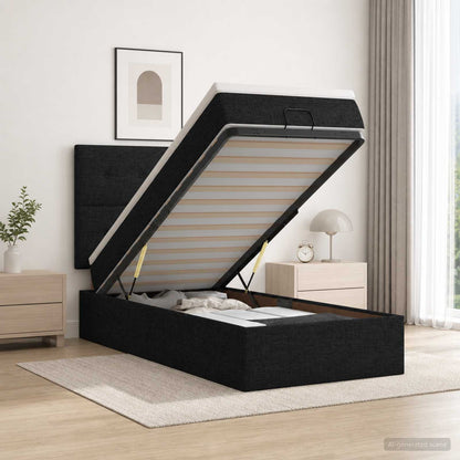 Letto Ottomano con Materasso e LED Nero 90 x 200 cm Tessuto
