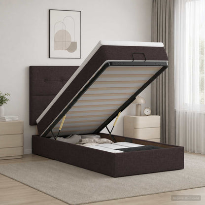 Letto ottomano con materasso Marrone Scuro 100 x 200 cm Tessuto