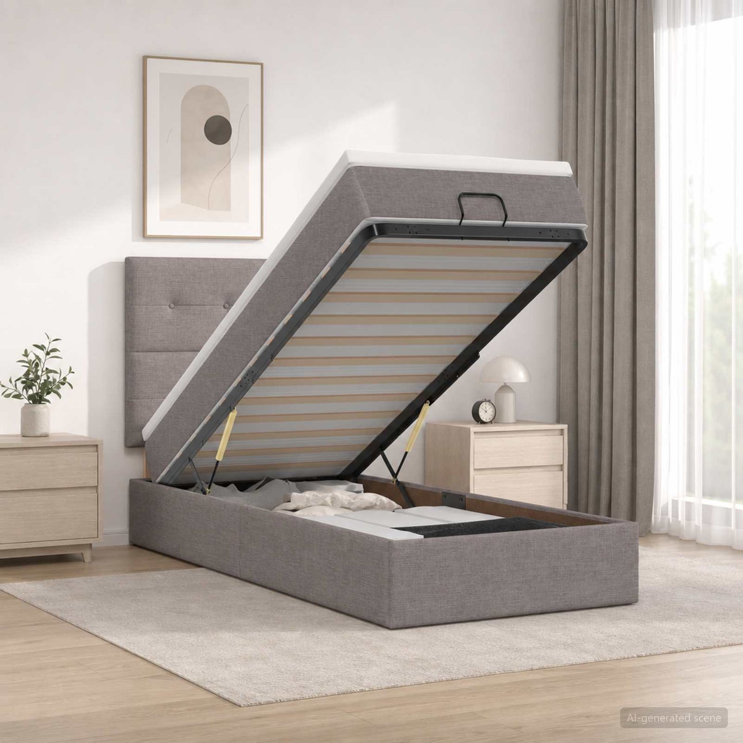 Letto ottomano con materasso Tortora 100 x 200 cm Tessuto | homemem39