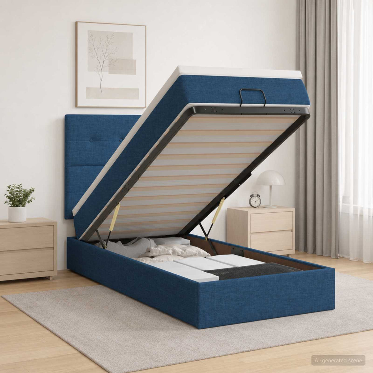 Letto Ottomano con Materasso e LED Blu 80 x 200 cm Tessuto | homemem39