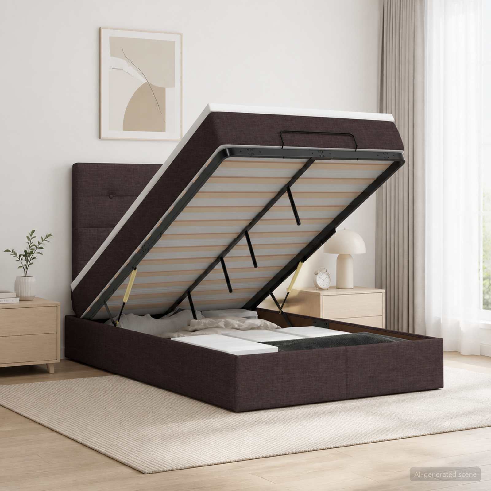 Letto Ottomano con Materasso e LED Marrone Scuro 120 x 190 cm | homemem39
