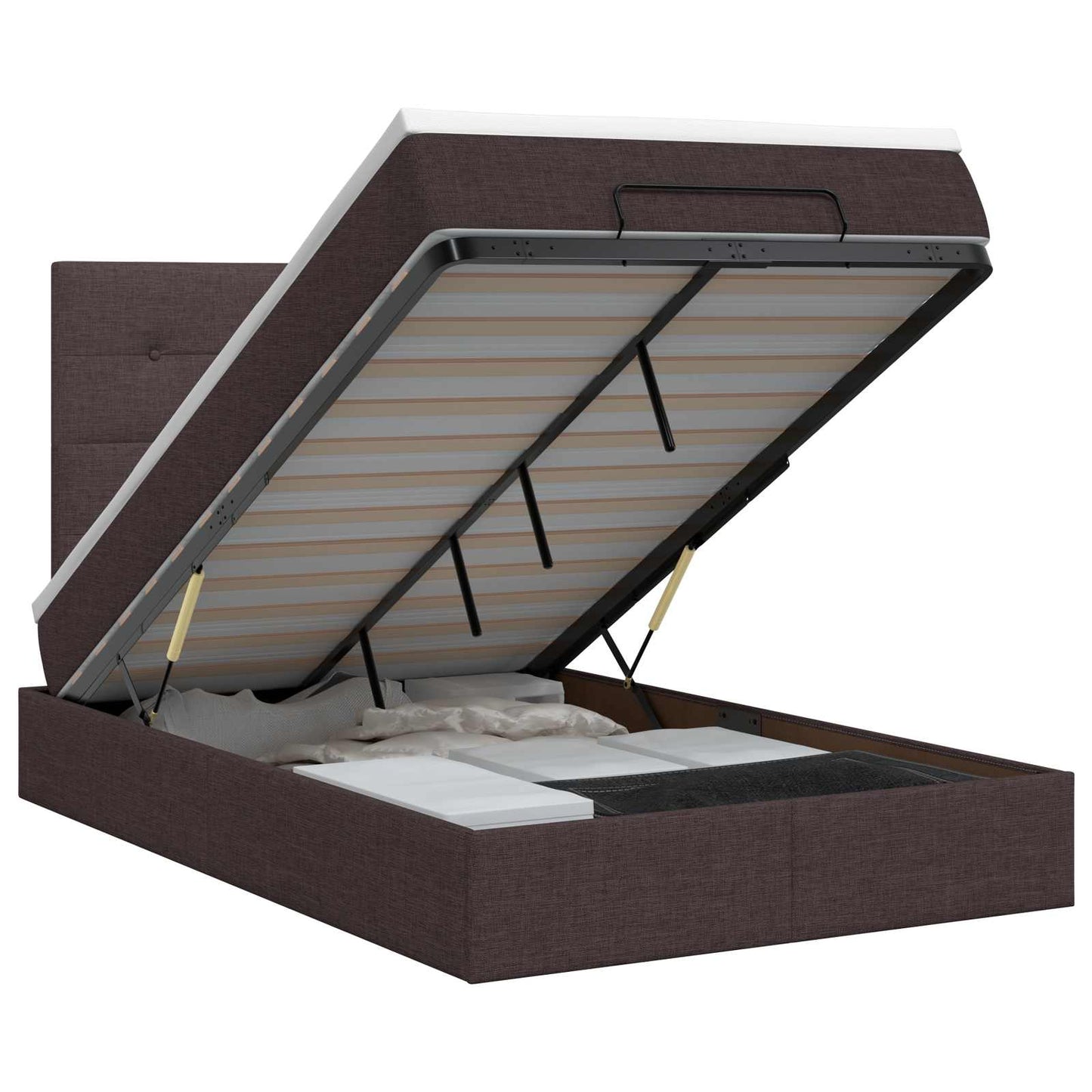 Letto ottomano con materasso Marrone Scuro 120 x 190 cm Tessuto