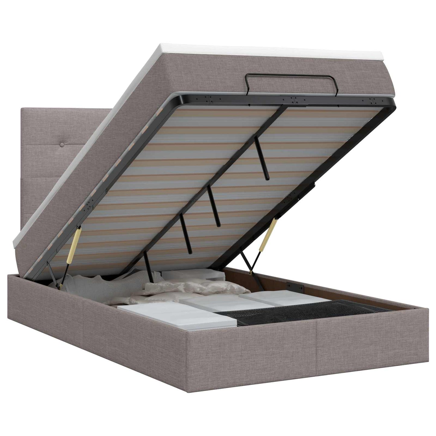 Letto ottomano con materasso Tortora 120 x 190 cm Tessuto | homemem39