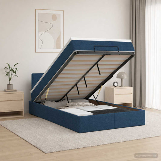 Letto Ottomano con Materasso e LED Blu 120 x 200 cm Tessuto - homemem39
