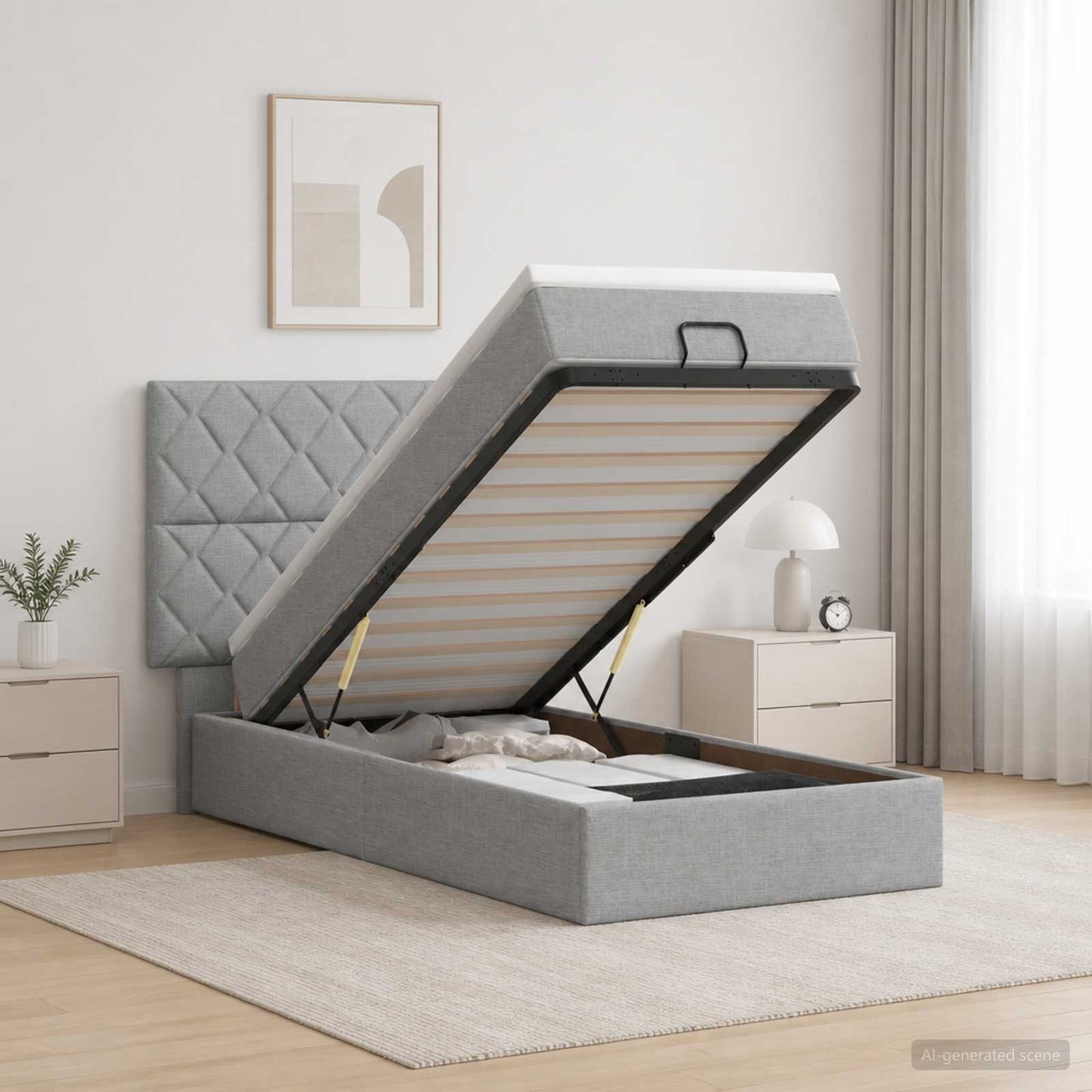 Letto Ottomano con Materasso e LED Grigio Chiaro 100 x 200 cm