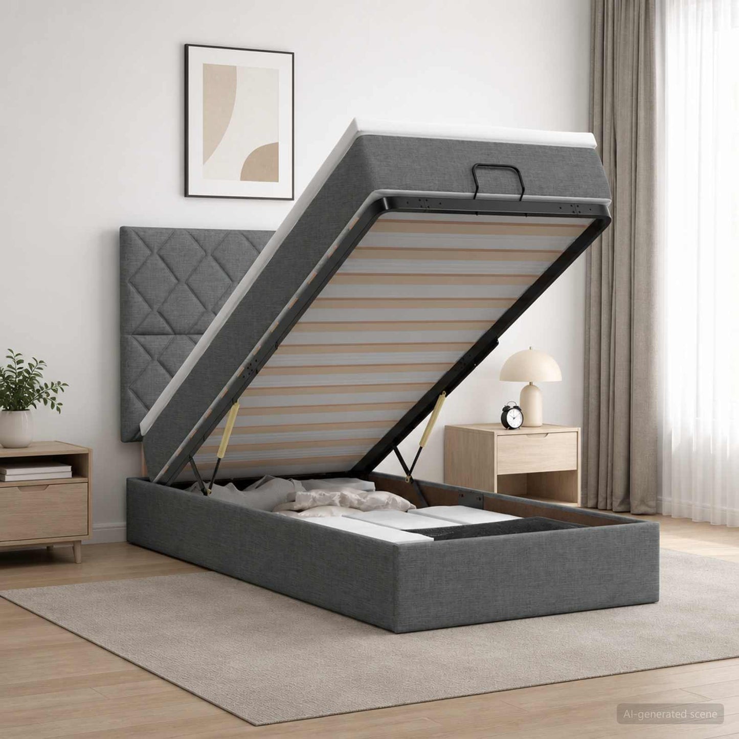 Letto Ottomano con Materasso e LED Grigio Scuro 80 x 200 cm | homemem39