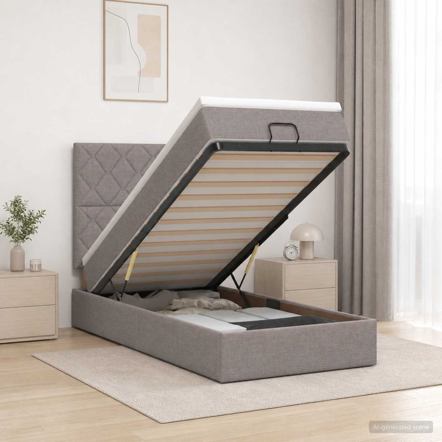 Letto ottomano con materasso Tortora 80 x 200 cm Tessuto | homemem39