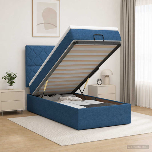 Letto Ottomano con Materasso e LED Blu 80 x 200 cm Tessuto