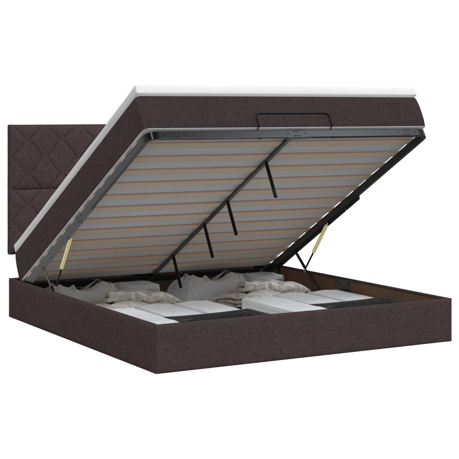 Letto ottomano con materasso Marrone Scuro 140 x 200 cm Tessuto | homemem39