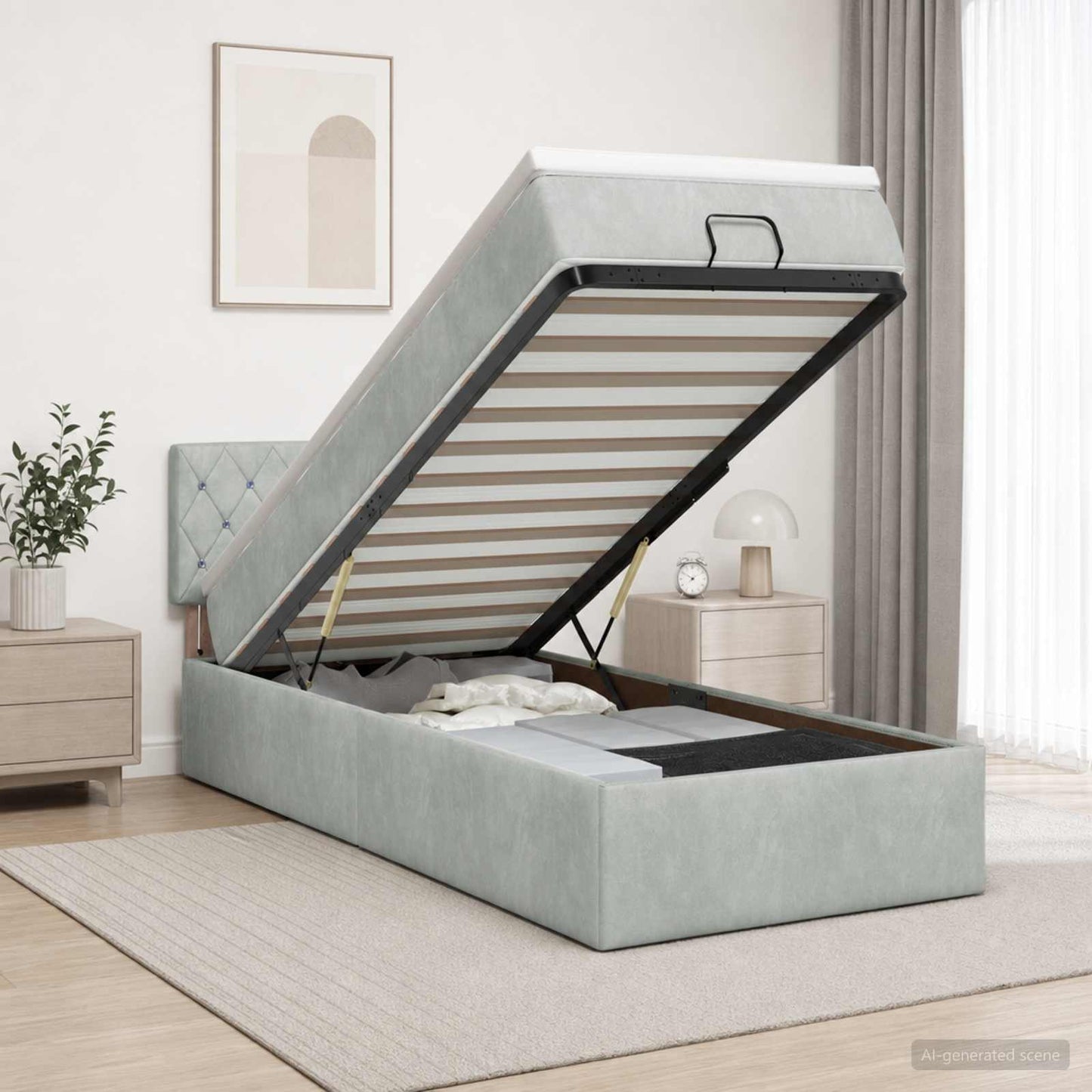 Letto Ottomano con Materasso e LED Grigio Chiaro 80 x 200 cm
