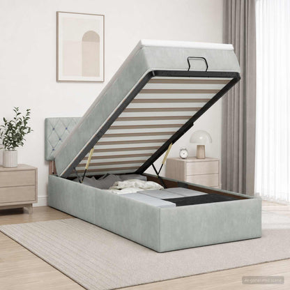 Letto Ottomano con Materasso e LED Grigio Chiaro 80 x 200 cm