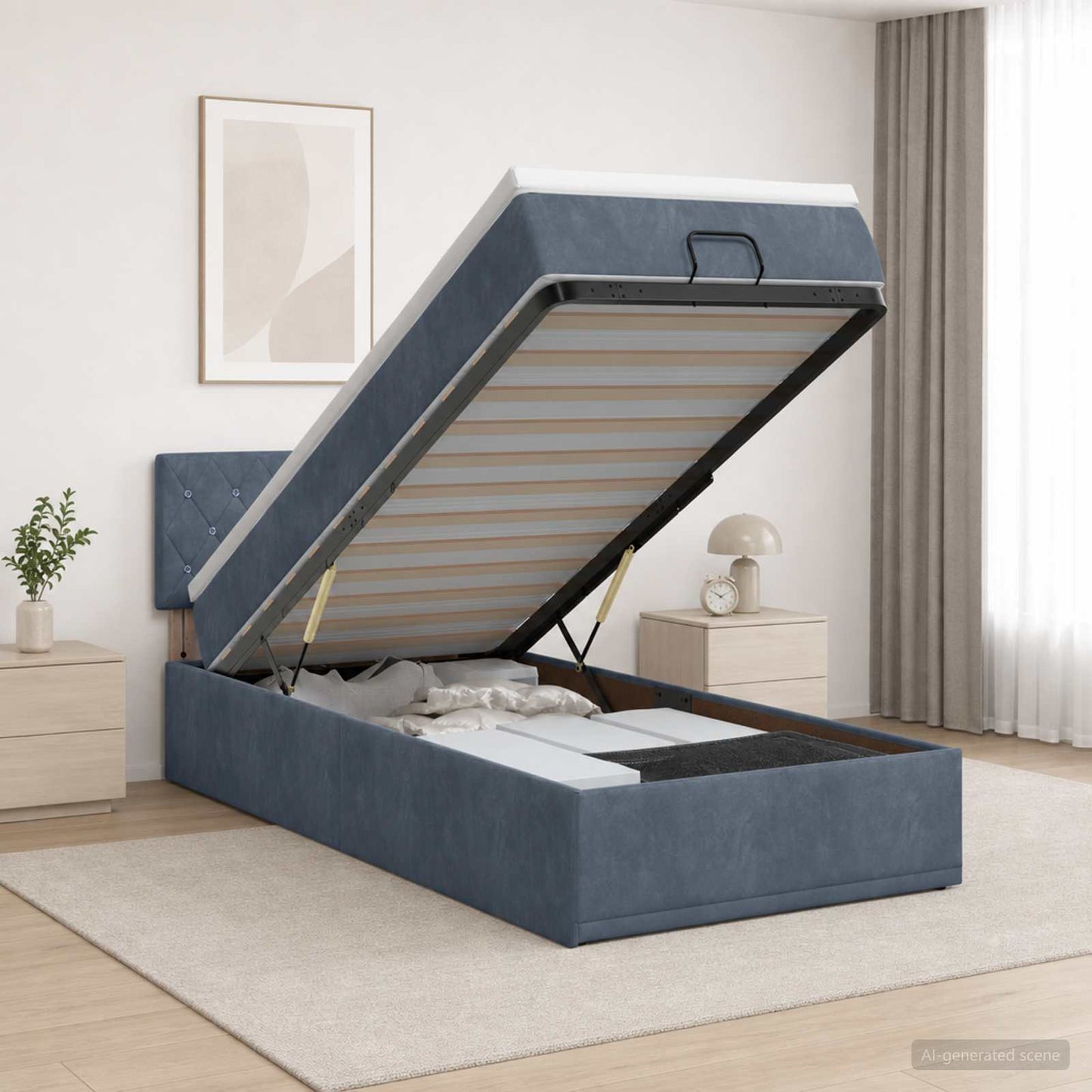 Letto Ottomano con Materasso e LED Grigio Scuro 90 x 190 cm