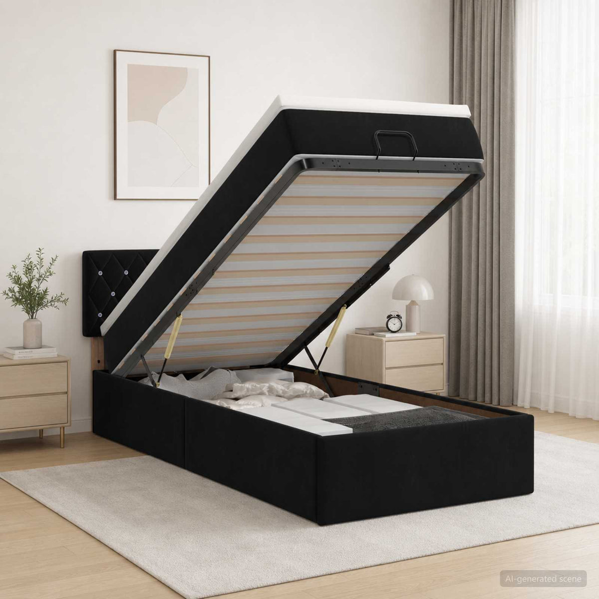Letto ottomano con materasso Nero 90 x 200 cm Velluto