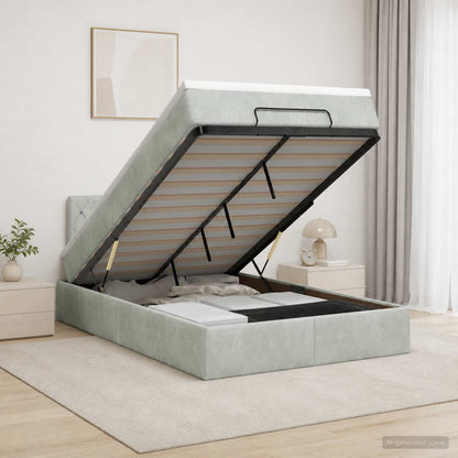 Letto ottomano con materasso Grigio Chiaro 120 x 200 cm Velluto