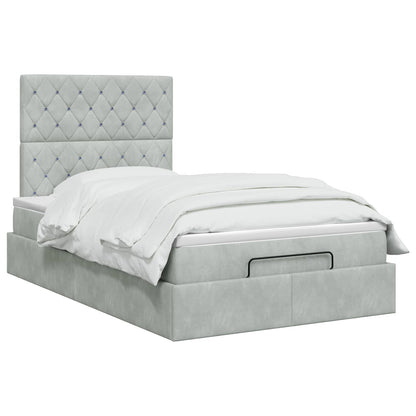 Letto ottomano con materasso Grigio Chiaro 120 x 190 cm Velluto