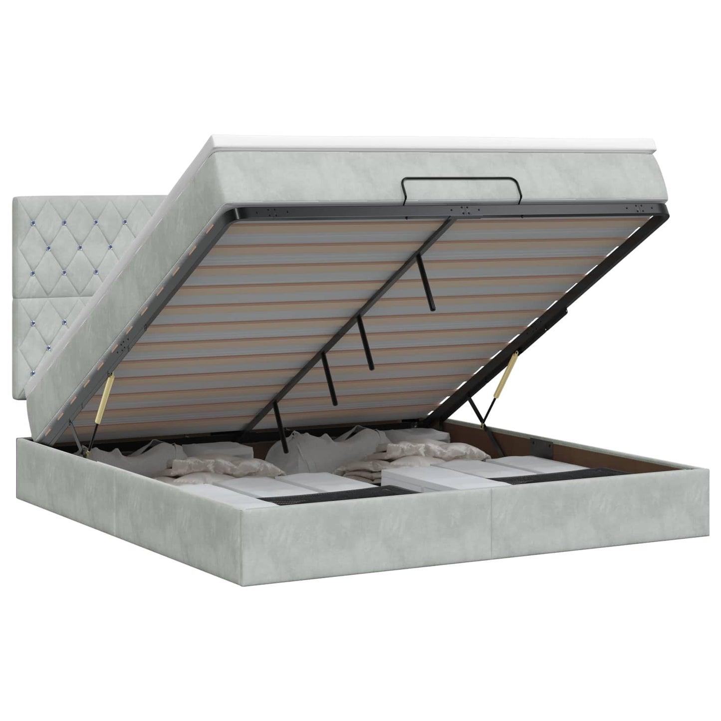 Letto ottomano con materasso Grigio Chiaro 140 x 190 cm Velluto