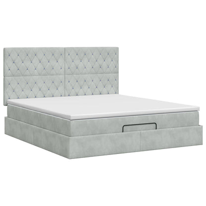 Letto ottomano con materasso Grigio Chiaro 140 x 190 cm Velluto