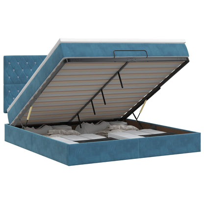 Letto ottomano con materasso Blu Scuro 140 x 190 cm Velluto