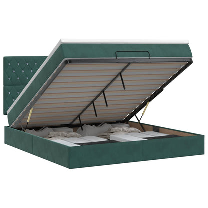 Letto ottomano con materasso Verde Scuro 140 x 200 cm Velluto