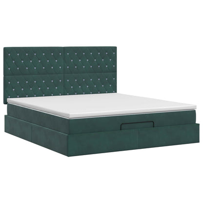 Letto ottomano con materasso Verde Scuro 140 x 200 cm Velluto
