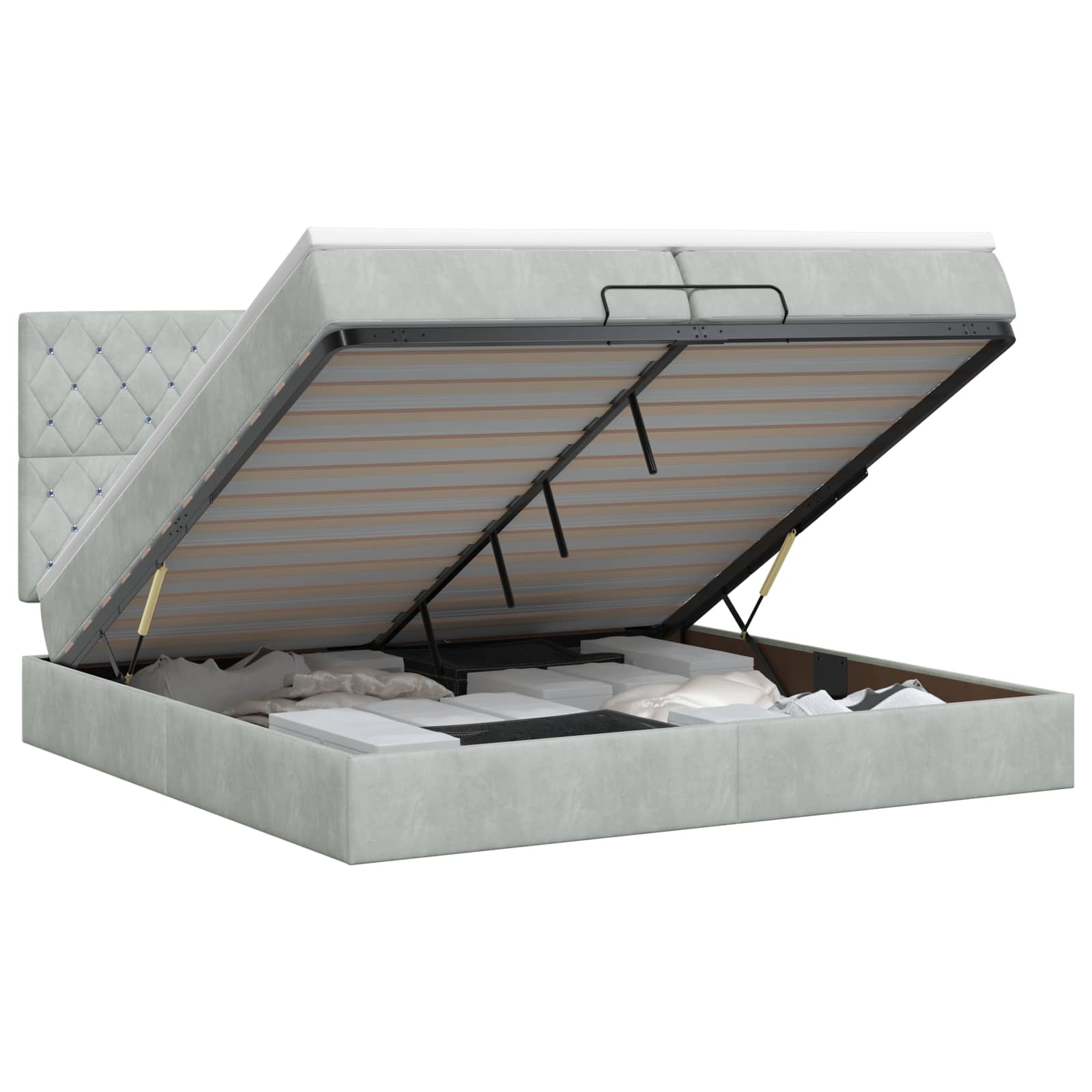Letto ottomano con materasso Grigio Chiaro 200 x 200 cm Velluto | homemem39
