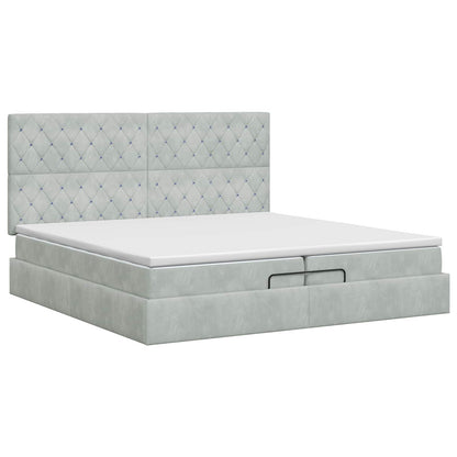 Letto ottomano con materasso Grigio Chiaro 200 x 200 cm Velluto