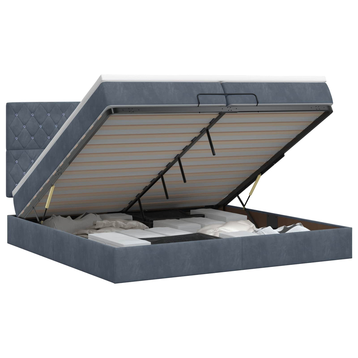 Letto ottomano con materasso Grigio Scuro 200 x 200 cm Velluto | homemem39