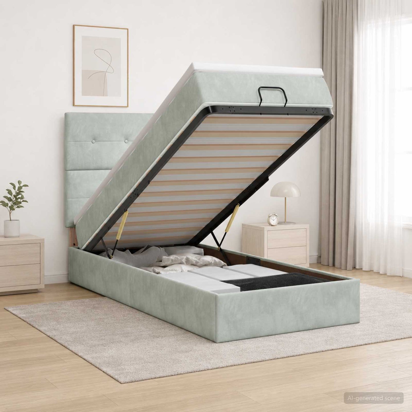 Letto Ottomano con Materasso e LED Grigio Chiaro 80 x 200 cm