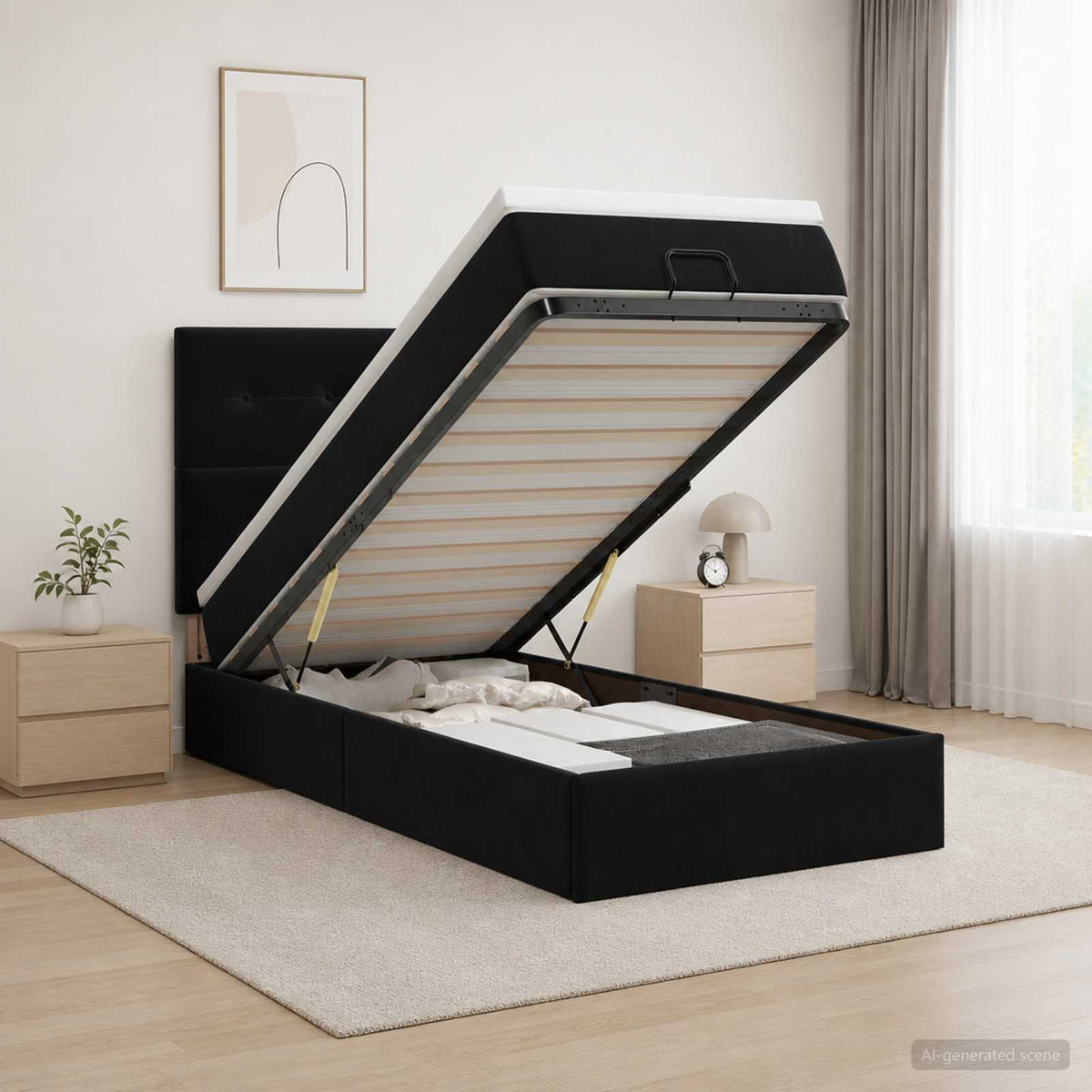 Letto ottomano con materasso Nero 90 x 200 cm Velluto