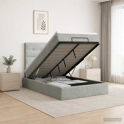 Letto ottomano con materasso Grigio Chiaro 120 x 190 cm Velluto