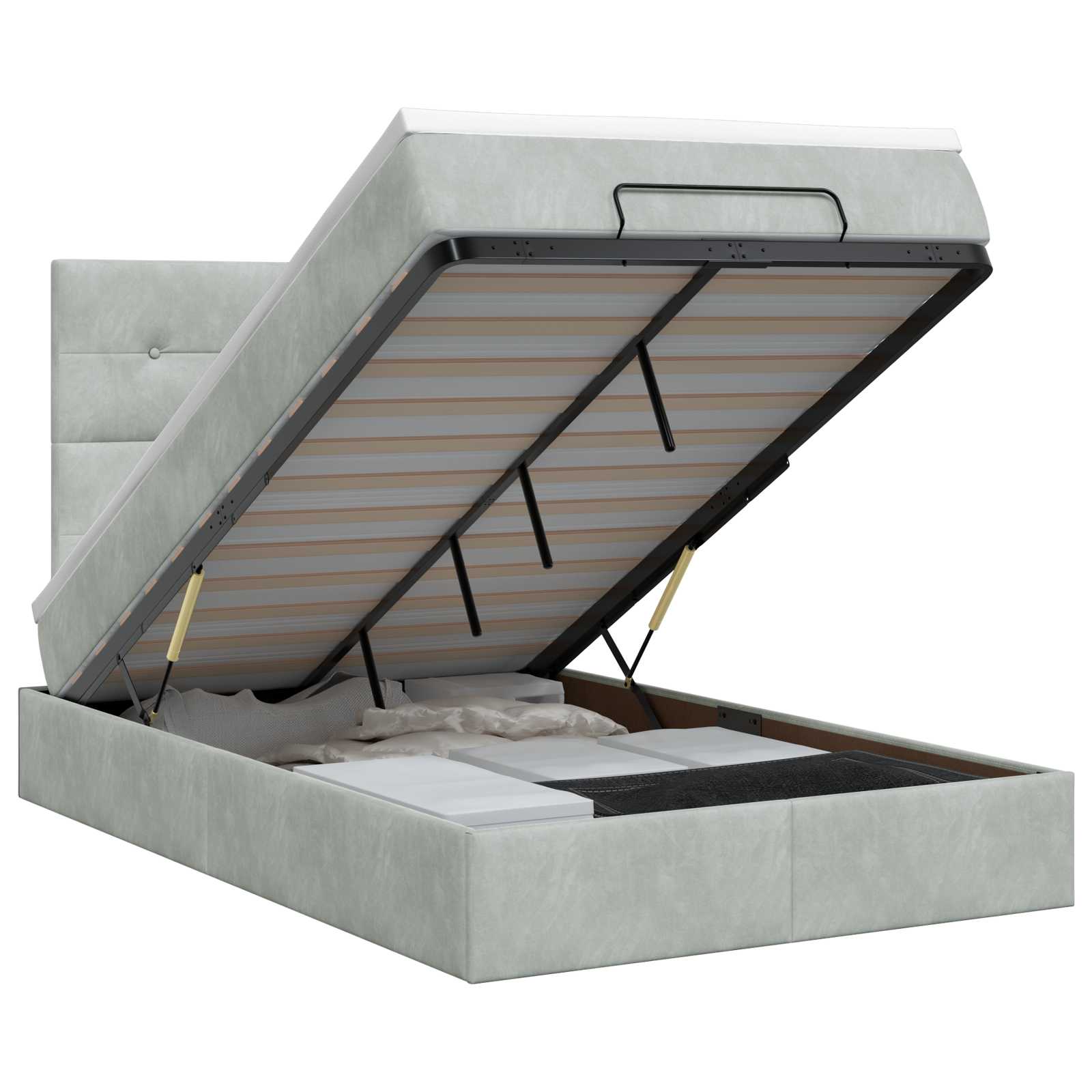 Letto ottomano con materasso Grigio Chiaro 120 x 190 cm Velluto | homemem39