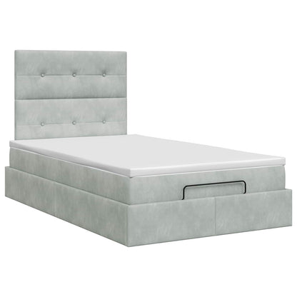 Letto ottomano con materasso Grigio Chiaro 120 x 190 cm Velluto