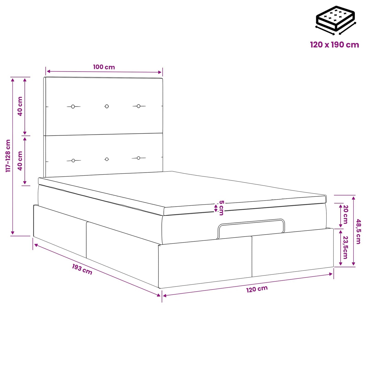 Letto ottomano con materasso Grigio Chiaro 120 x 190 cm Velluto | homemem39