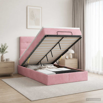 Letto Ottomano con Materasso e LED Rosa 120 x 200 cm Velluto