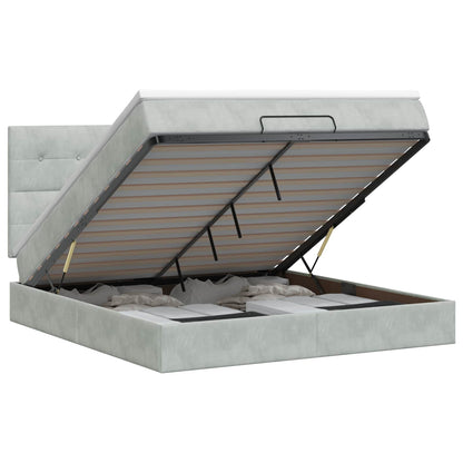 Letto ottomano con materasso Grigio Chiaro 180 x 200 cm Velluto