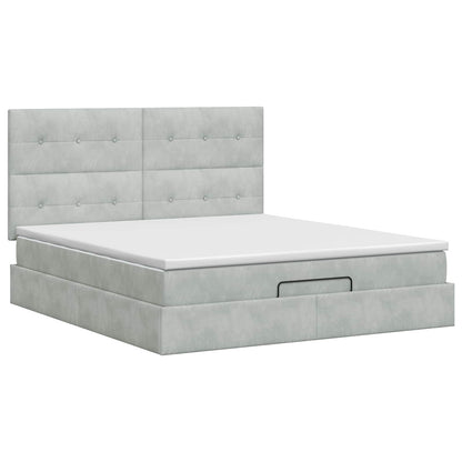 Letto ottomano con materasso Grigio Chiaro 180 x 200 cm Velluto