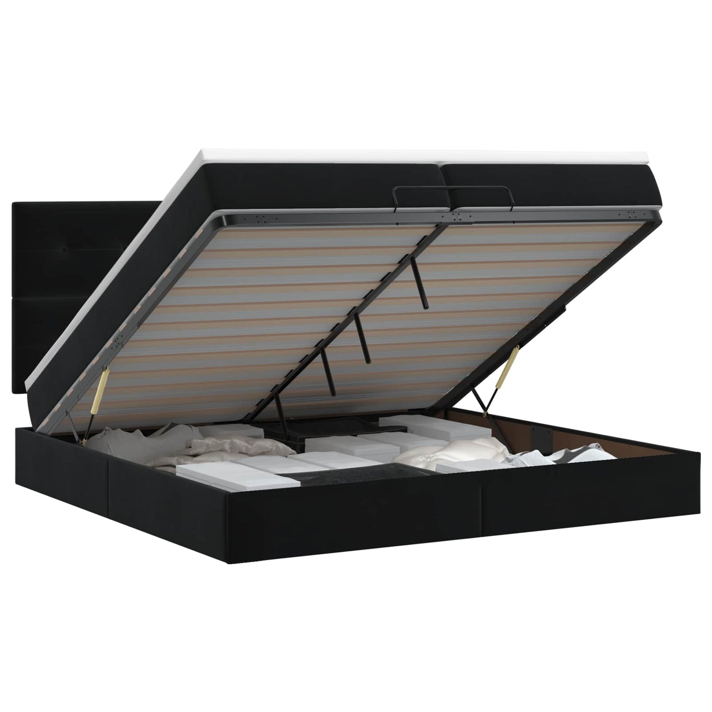 Letto ottomano con materasso Nero 200 x 200 cm Velluto | homemem39