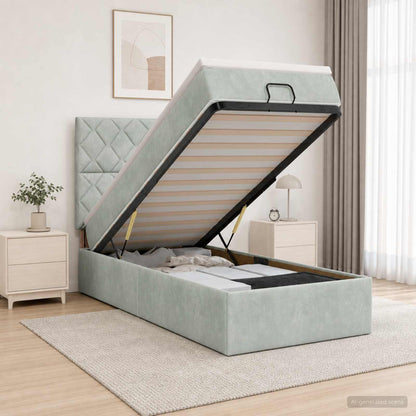 Letto Ottomano con Materasso e LED Grigio Chiaro 90 x 190 cm | homemem39