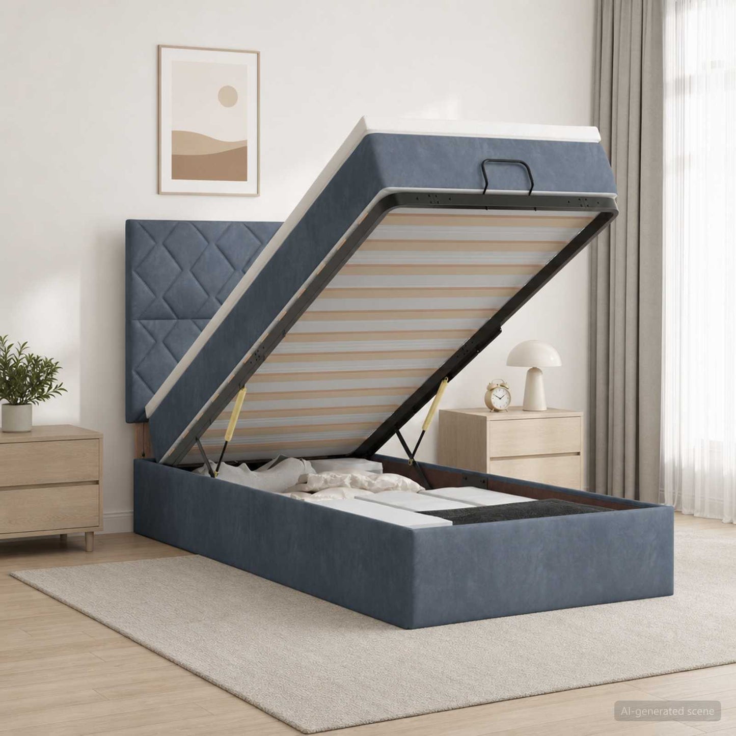 Letto Ottomano con Materasso e LED Grigio Scuro 100 x 200 cm