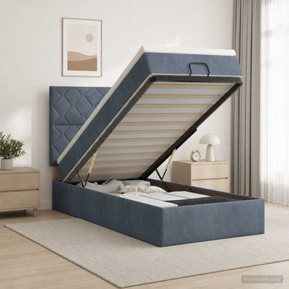 Letto Ottomano con Materasso e LED Grigio Scuro 100 x 200 cm