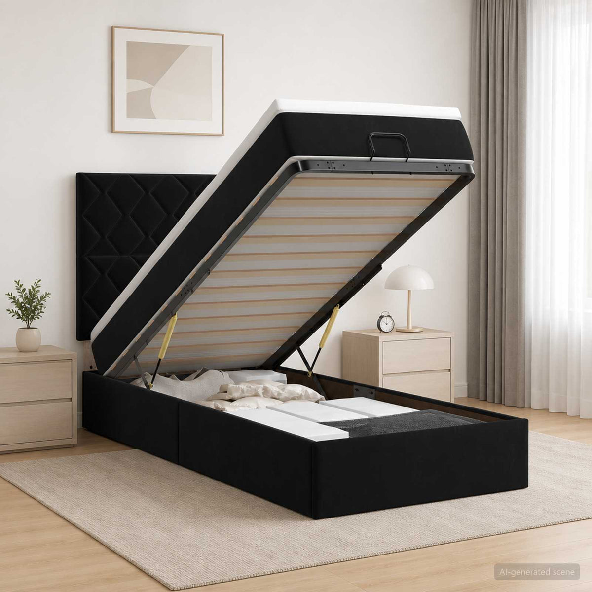 Letto Ottomano con Materasso e LED Nero 90 x 190 cm Velluto | homemem39