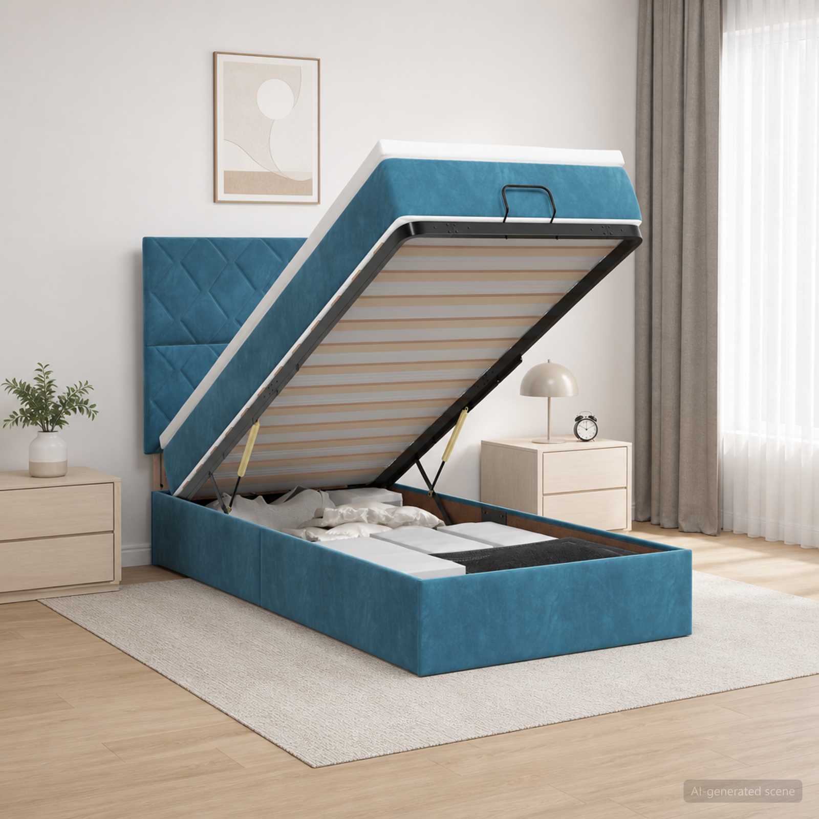 Letto Ottomano con Materasso e LED Blu scuro 80 x 200 cm | homemem39