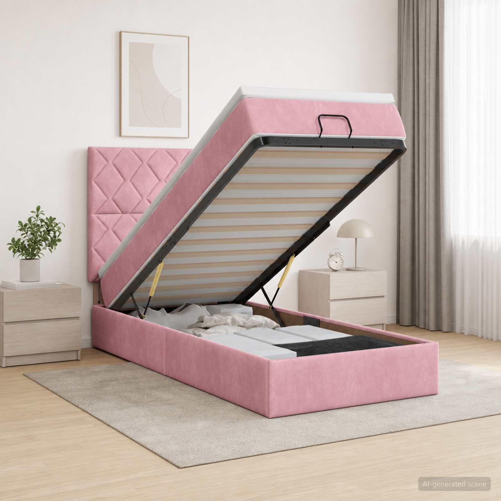 Letto Ottomano con Materasso e LED Rosa 80 x 200 cm Velluto | homemem39