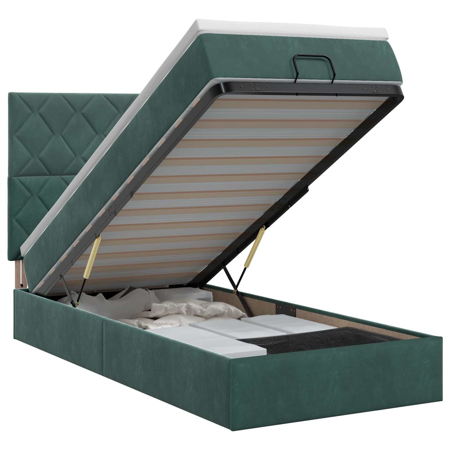 Letto ottomano con materasso Verde Scuro 90 x 190 cm Velluto | homemem39
