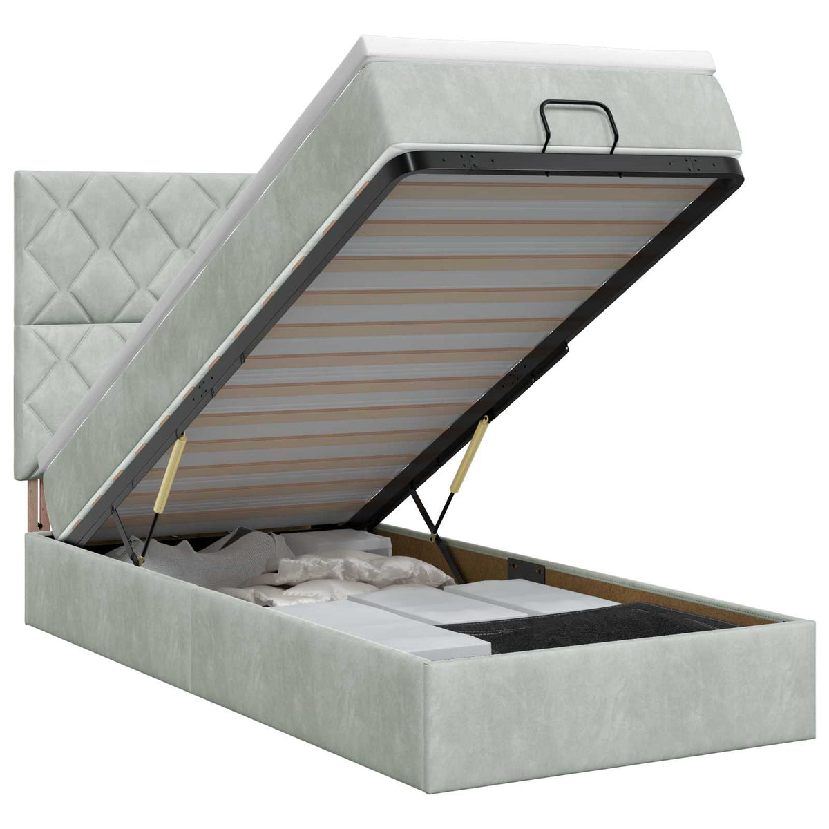 Letto ottomano con materasso Grigio Chiaro 90 x 200 cm Velluto | homemem39