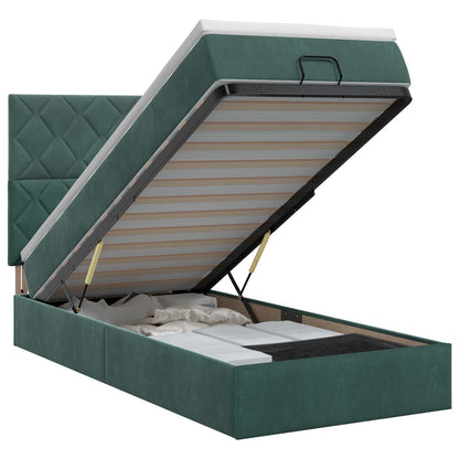 Letto ottomano con materasso Verde Scuro 90 x 200 cm Velluto
