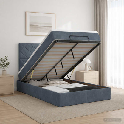 Letto ottomano con materasso Grigio Scuro 120 x 190 cm Velluto