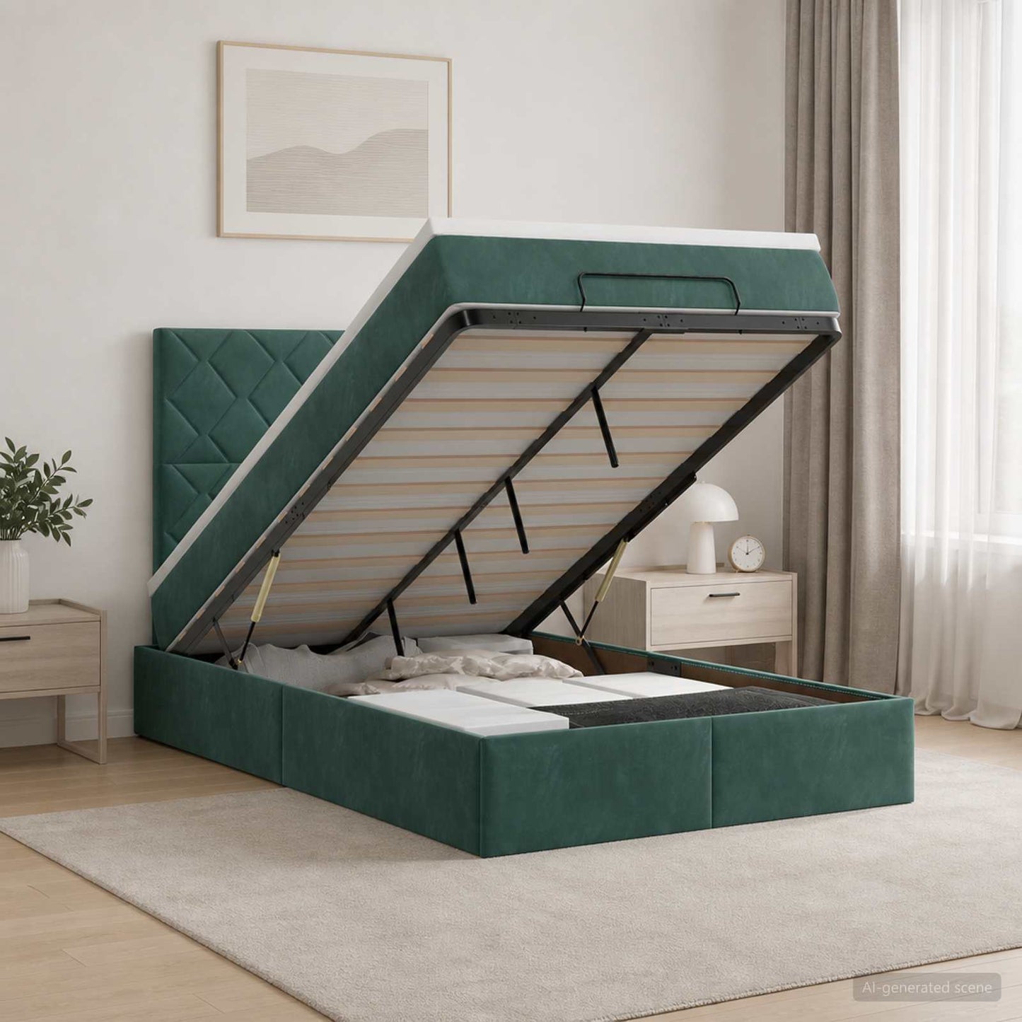 Letto ottomano con materasso Verde Scuro 120 x 190 cm Velluto